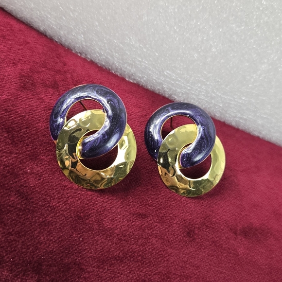 Vintage Jewelry - Elegant Purple and Gold Interlinked Earrings Stud Earrings
